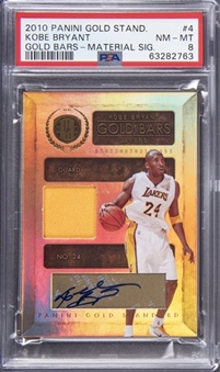 2010-11 Panini Gold Standard "Gold Bars" Materials Signatures #4 Kobe Bryant Signed Game Used Jersey Card (#02/24) – PSA NM-MT 8